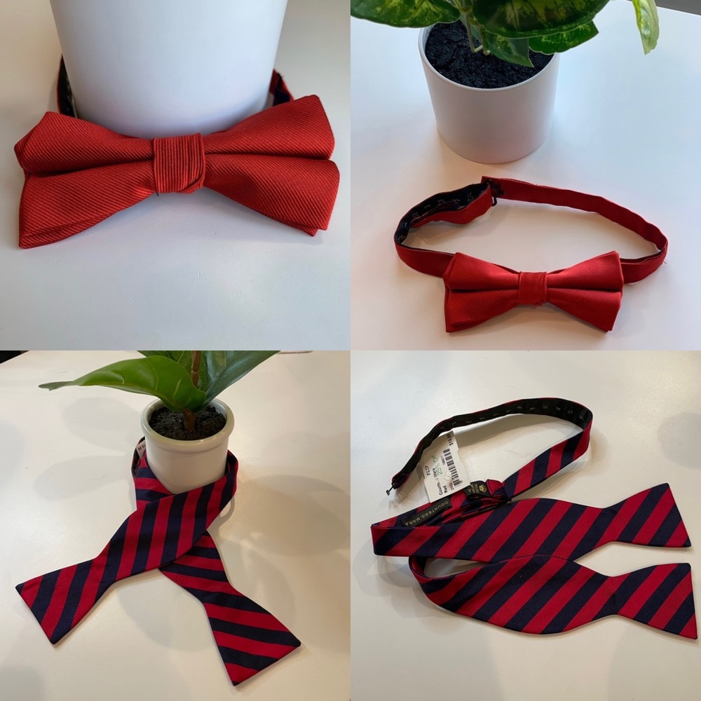 Lot of 2 Holiday Bowties - Pre-tied Red + Striped College Maroon & Navy Repp‎